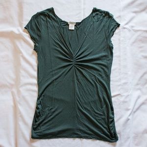 MAURICES Medium Teal Blouse/Shirt, Cinched V-Neck, Lettuce Hem Sleeve